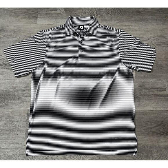 FJ Footjoy Mens Golf Polo Shirt Short Sleeve Blue & White Stripes Large Waramaug - Picture 2 of 10